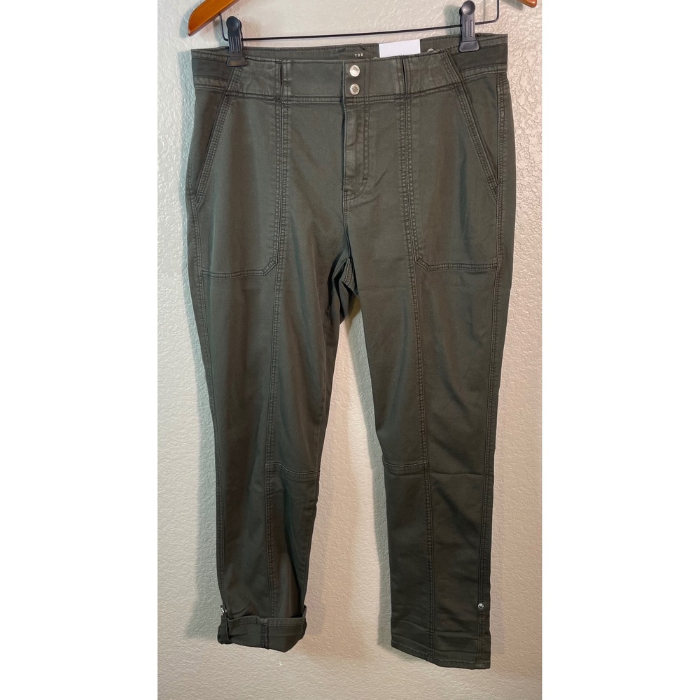White House Black Market 6R Pants Green Pret A Pedi Straight Crop Utility NEW